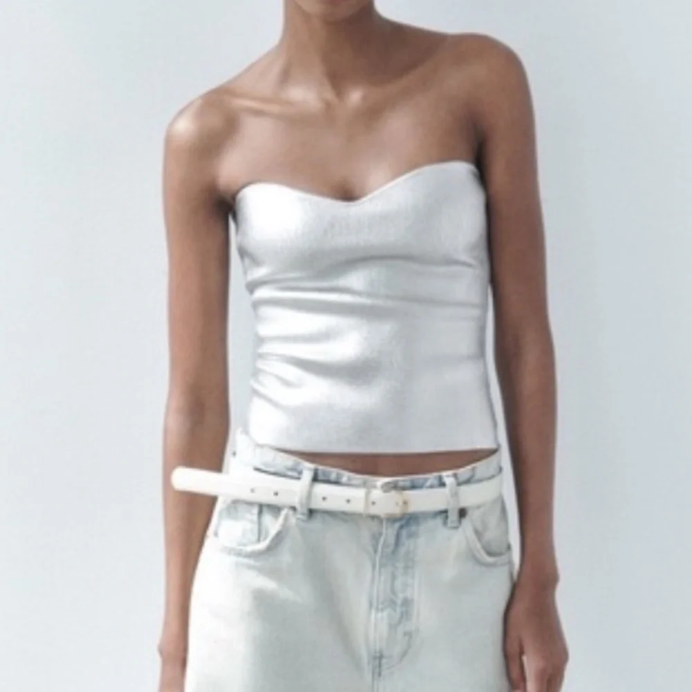 Zara NWT silver metallic stretchy sweetheart neck bandage strapless tube top - Picture 5 of 5